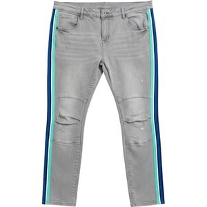 KINDRED Moto Jeans Mens 40x32 Gray Distressed Paint Splatter Side‎ Stripe Skinny